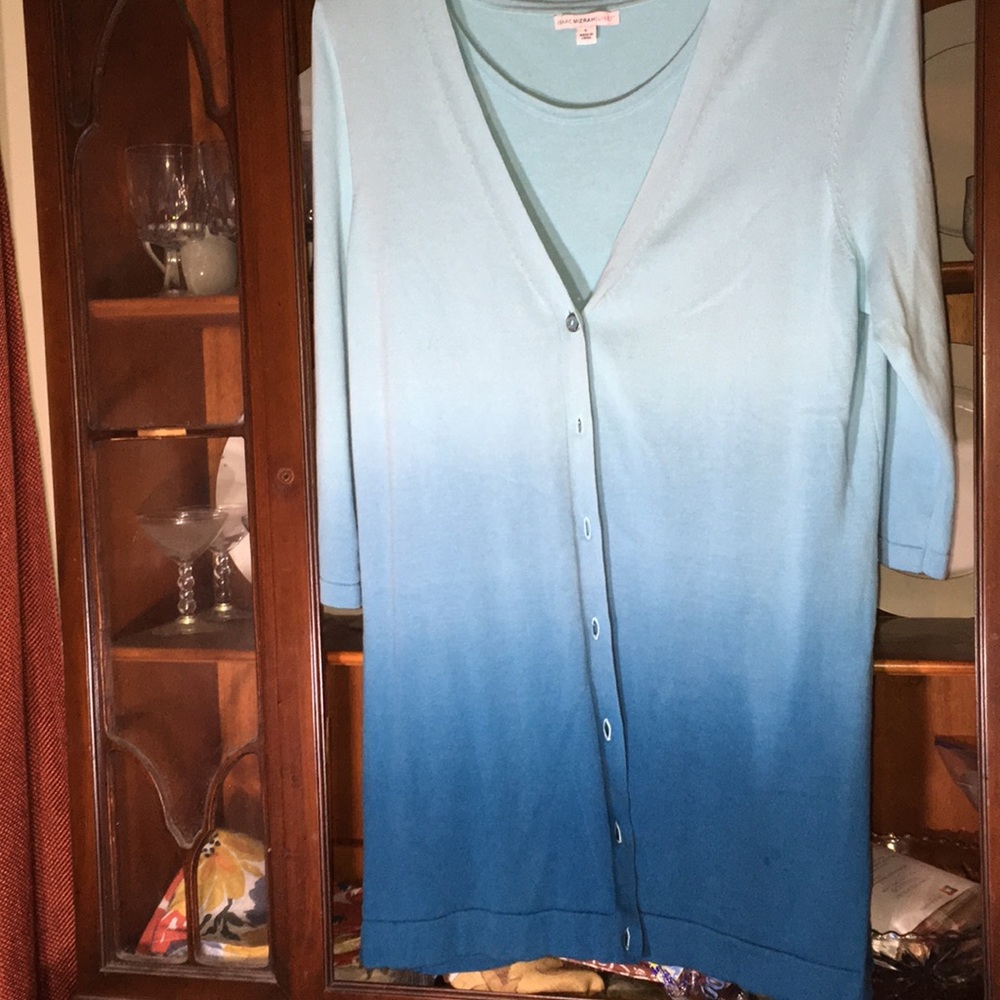 Isaac Mizrahi SZ L 2 pc aqua ombré cotton sweater